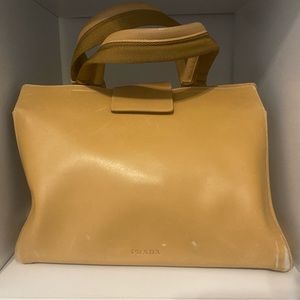 Vintage Prada leather and canvas handbag